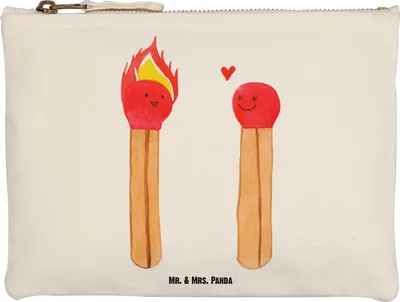 Produktbild von Mr. & Mrs. Panda Kulturbeutel Streichhölzer Größe M - Weiß - Geschenk, Etui, Freundin, Federtasche, Pouch, Liebesbeweis, pencil case, Liebesgeschenk, Kosmetikbeutel