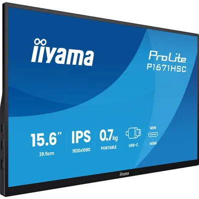 Produktbild von iiyama ProLite P1671HSC-B1, 39,6 cm (15.6"), 1920 x 1080 Pixel, Full HD, LED, 3 ms, Schwarz