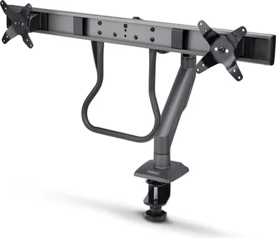 Produktbild von StarTech.com Desk Mount Dual Monitor Arm w/ Crossbar, Up To 27" Displays - Befestigungskit - artikulierender, mechanischer Feder - für 2 LCD-Displays - Kunststoff, Stahl - Schwarz - Bildschirmgröße: 43.2-68.6 cm (17"-27")