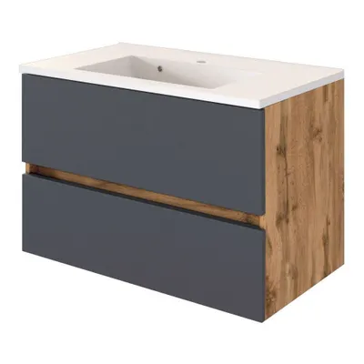 Produktbild von Badezimmer Waschtisch 80 cm mit Waschbecken LOUROSA-03 in Wotaneiche Nb. mit matt grau, B/H/T: ca. 80/56/47 cm