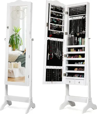 Produktbild von GOPLUS Schmuckschrank mit automatischer LED-Beleuchtung, abschleißbares Schmuckregal, mit Neigungsverstellbarem Spiegel
