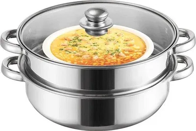 Zdjęcie produktu dla Garnek do gotowania na parze ze stali nierdzewnej, 28 cm, z pokrywką szklaną