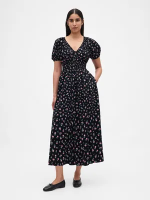 Produktbild von GAP Midikleid XS mit Taschen Allover-Print A-Linien-Schnitt Baumwollsatin