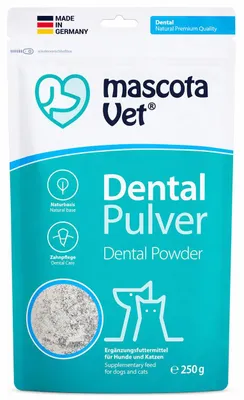 Produktbild von mascota Vet - Dental Pulver – Natürliche Zahnpflege für Hunde & Katzen, Zahnsteinentfernung & frischer Atem, Zahnfleischpflege – Für alle Rassen & Welpen geeignet