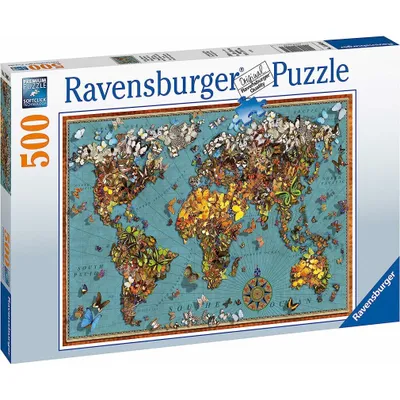Zdjęcie produktu dla Ravensburger 15043 Ravensburger Antike Schmetterling-Weltkarte Puzzle 500 Teile