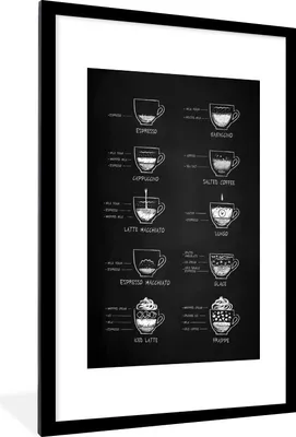Produktbild von MuchoWow® Gerahmtes Poster Kaffee - Küche - Milch 60x90 cm - Poster mit Schwarzem Bilderrahmen Wandposter Rahmen Foto Bilder - Dekoration - Wandposter Wohnzimmer - Hochwertig