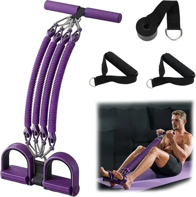 Produktbild von Bauchtrainer mit Widerstandsbändern und verstellbaren Griffen | Einstellbar bis 45kg für Sit-Ups, Bein- und Armtraining, Abnehmen, Yoga und Bodybuilding