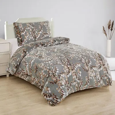 Obrázek produktu pro Mikroplyšové povlečení 140x200 + 70x90 - Hnědé větvičky na šedém