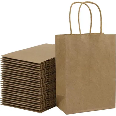 Image de Sacs cadeaux en papier kraft marron, 25 pièces, dimensions 33 x 25,4 x 12,7 cm, avec poignées