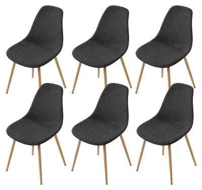 Stuhlbezüge mit Jacquard-Muster, 6er-Set, dunkelgrau, abnehmbar, waschbar