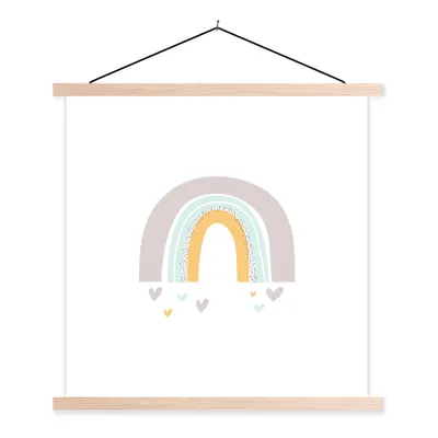 Produktbild von MuchoWow® Textilposter Regenbogen - Herzen - Mädchen - Jungen - Pastellfarben 60x60 cm mit holzfarbenen Rahmen - Wanddekoration
