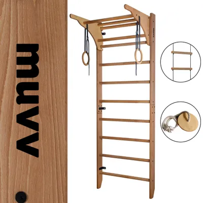 Produktbild von MUVV | Sprossenwand - 220x80 CM - Holz - Robustes Buchenholz - Ideal Für Kinder und Erwachsene