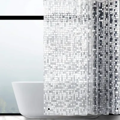 Image de Rideau de douche anti-moisissure, imperméable, transparent, géométrique, en EVA, 92x180 cm, avec 6 anneaux