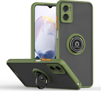 Produktbild von Moto E22 Hülle, Ring Halter Ständer Matte Transluzent TPU Rahmen Stoßfest Schutzhülle für Motorola Moto E22i / E22 Grün