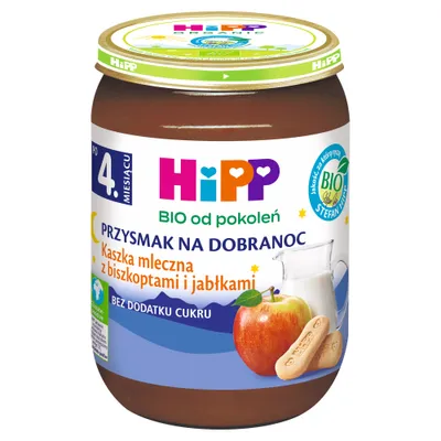 Produktbild von Hipp Organic Mliečna kaša na dobrú noc so sušienkami a jablkami po 4 mesiacoch 190 G