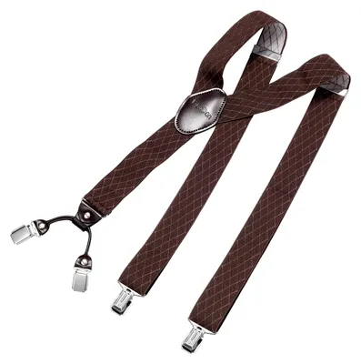 Produktbild von DonDon Herren Hosenträger 3,5 cm breit 4 Clips mit braunem Leder in Y-Form elastisch und längenverstellbar - Raute braun