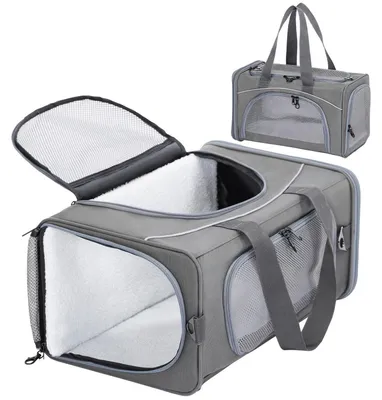 Image de Sac de transport pour chiens et chats, couleur gris, taille moyenne, dimensions 49x23x30,5 cm, capacité jusqu'à 8 kg