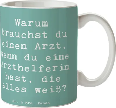 Produktbild von Mr. & Mrs. Panda Kaffeetasse Spruch Kluge Arzthelferin - Meeresbrise - Geschenk, Patientendatenverwaltung, Patientenempfang, Berufsalltag, Beruf, Heldin, Teetasse, Tasse