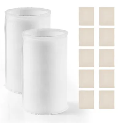 Produktbild von Maischesäcke & Hopfensäckchen - Set - Zwei Maischesäcke aus lebensmittelechtem Nylon - Hopfenbeutel 10er aus Baumwoll-Leinen-Mischung - Wiederverwendbar - Für Bierbrauen