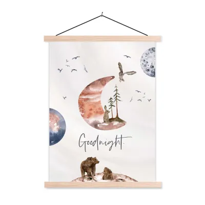 Produktbild von MuchoWow® Textilposter Zitate - Gute Nacht - Sprichwörter - Kinder - Jungen - Mädchen - Kind 40x53 cm mit holzfarbenen Rahmen - Schlafzimmer