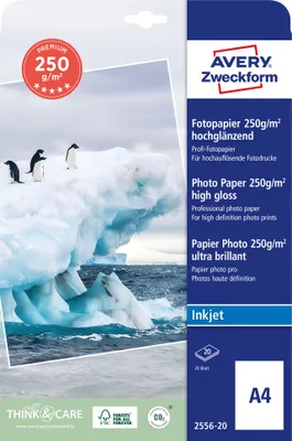 Produktbild von Avery Zweckform 2556-20 Premium Inkjet Fotopapier, A4, einseitig beschichtet, 250 g/m², 20 Blatt
