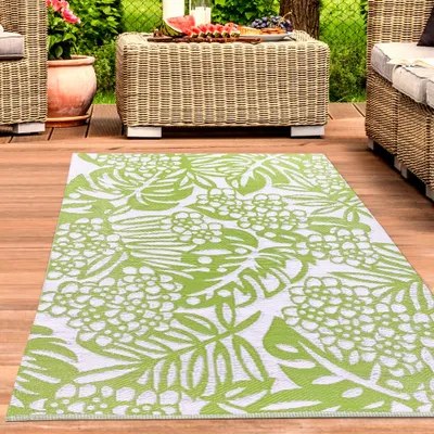 Produktbild von Tropischer Outdoor-Teppich für Terrasse und Garten in grün Größe - 120 x 170 cm