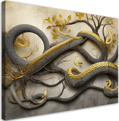 Produktbild von Leinwandbild goldener Schlangenzweig Abstraktion 60x40 Feeby Gold bild für die wand bereit zum aufhängen