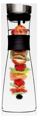 Produktbild von Design Karaffe - Glaskaraffe (1L) mit Fruchtspieß, Edelstahldeckel und Griff - Wasserkaraffe aus Borosilikatglas