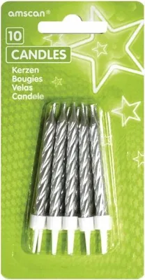 Immagine prodotto di Candele a spirale per torte 6,3 cm, argento 10pz - Amscan
