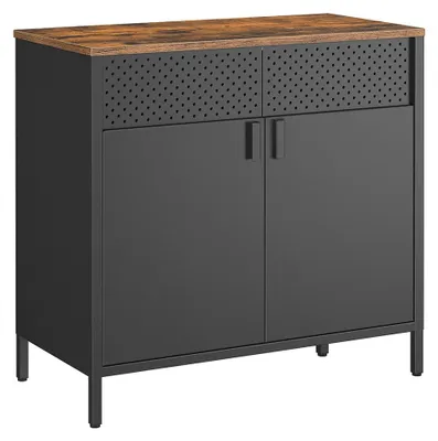Zdjęcie produktu dla Stara, brązowo-czarna szafka do przechowywania – stal i płyta wiórowa – 80 x 40 x 76 cm