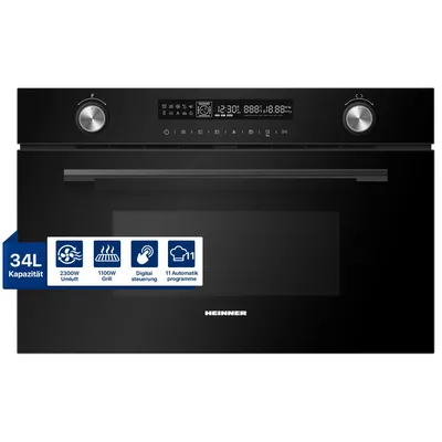 Produktbild von Heinner HMW-MDBI34CTBK, Integriert, Grill-Mikrowelle, 34 l, 900 W, Drehregler, Tasten, Schwarz