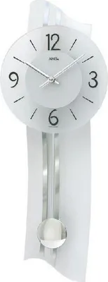 Produktbild von AMS 7239 Wanduhr Quarz mit Pendel silbern modern geschwungen Pendeluhr mit Glas