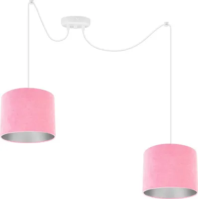 Produktbild von Milan Spider Hängelampe - Hängeleuchte in Spinnenform - Deckenlampe – Spinne Lampe mit 2 Kopf - Hängeleuchte aus Metall und Stoff  - E27 - Rosa und Silber - Weißes Kabel