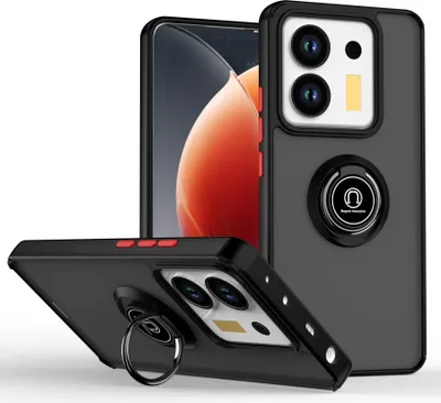 Produktbild von Hülle für Xiaomi Poco M7 Pro 5G Matte Transluzent TPU Stoßfest Schutzhülle mit Ring Halter Ständer Schwarz Rot
