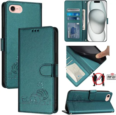 Image de Etui en cuir pour iPhone 8/7/6s/6/iPhone SE 2020/2022, étui Flip avec fonction stand et portefeuille vert