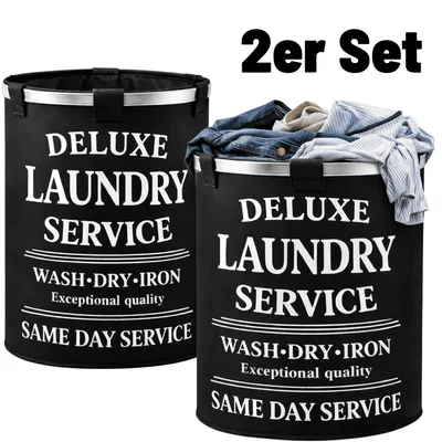 Produktbild von 2 Deluxe Wäschesammler Set Wäschekorb Wäschesack Wäschebehälter 60 Liter Schwarz