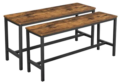 Obrázek produktu pro Jídelní lavice – sada 2 ks – železný rám – 108 x 33,5 x 50 cm – volně stojící – hnědá