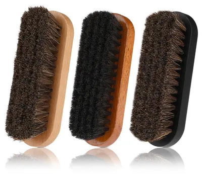 Produktbild von Schuhbürstenset Schuhbürste Schuhputzbürste - 3-teilig - Pferdehaar - Buchenholz - Braun und Schwarz