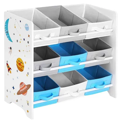 Immagine prodotto di Scaffale a 2 ripiani, bianco, con contenitori portaoggetti - Pannello di truciolato - 62,5 x 29,5 x 60 cm