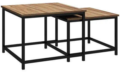 Obrázok produktu pre Sada príborných stolíkov – industriálny štýl | Farba: prírodné drevo | Rozmery: 60x60x45 cm