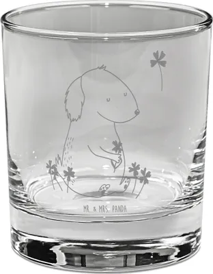 Produktbild von Mr. & Mrs. Panda Whiskyglas Hund Kleeblatt - Transparent - Geschenk, Glück, Whiskeyglas, Gravur, Haustier, Viel, Tumbler, Whiskey, Glas