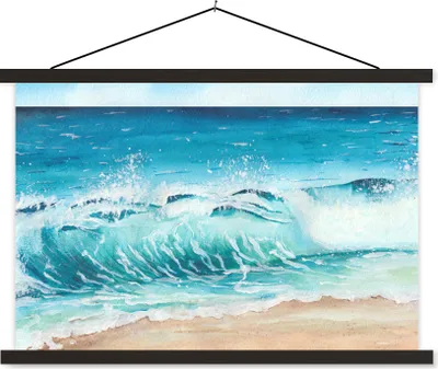 Produktbild von MuchoWow® Textilposter Golf - Strand - Aquarell 90x60 cm mit schwarzem Rahmen - Aufhängungssatz