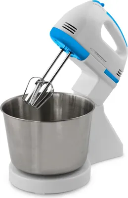A hand mixer with a mixing bowl.