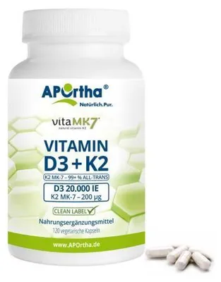 Immagine prodotto di Vitamina D3 20.000 U.I. +K2 Vitamk7 200 μg capsule 120 Capsule