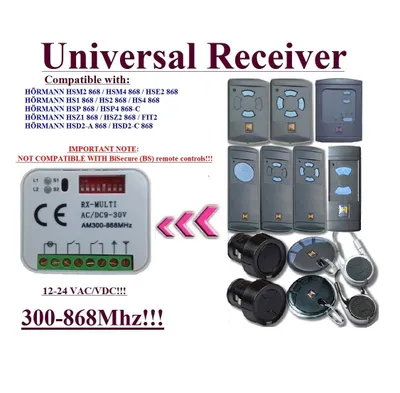 Produktbild von Universal Empfänger kompatibel mit hormann 868,3 MHz HET24, HER4 868, 868 MHz HE1, hei1 868 MHz Receiver.. Rolling Code Kanal 300 mhz-868mhz. Rolling/Fixed code 12 – 24 VAC/DC Receiver