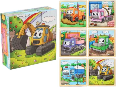 Productafbeelding van Houten kubus 3D-puzzel 6-in-1 – 9 blokken met opbergdoos, geschikt voor kinderen vanaf 3 jaar