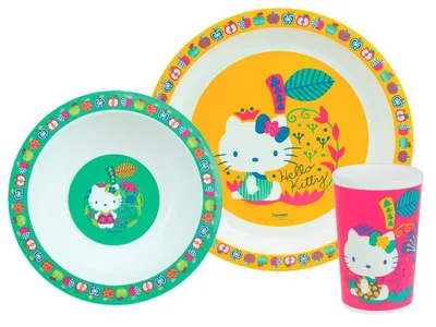Immagine prodotto di Pappa per bambini HALLO KITTY: un piatto ø 22 cm, una ciotola ø 16 cm e un bicchiere ø 220 ml