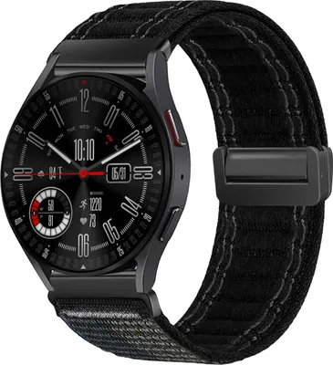 Produktbild von Smartwatch Armband für Samsung Galaxy Watch4 Classic 46mm Nylon Textil Band Ersatzband Wechselband Magnetverschluss flexibel atmungsaktiv Schwarz