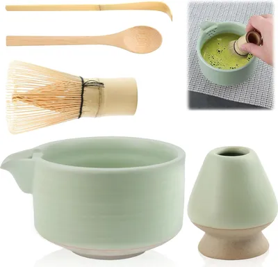 Produktbild von Matcha-Zubehörset - 5-teiliges Set - hochwertiges Keramik und Bambus