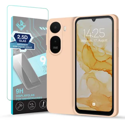 Produktbild von Hülle für Xiaomi Redmi A7 Pro mit 9H Displayglas Displayschutz Case Cover Bumper Smartphone Softgrip Schutzhülle Farbe: Rosa